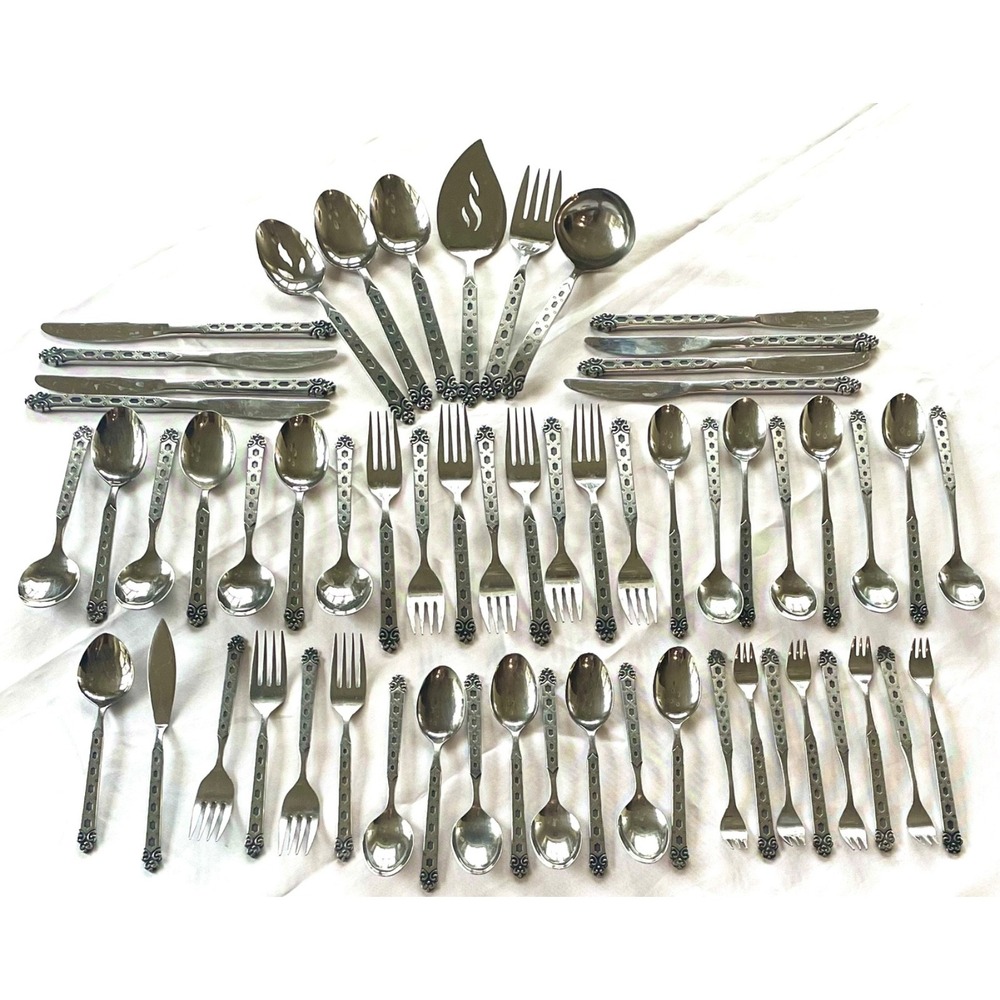 Oneida Northland San Francisco Stainless Flatware Set 59 Pc Japan Black